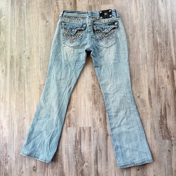 Miss Me Women’s Silver Sequin Lace Flap Pocket Bootcut Jeans Light Blue Size 28 - Picture 4 of 12